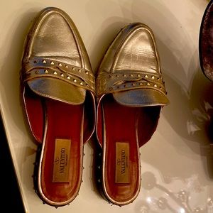 Valentino Metallic Bronze Leather Soul Rockstud Flat Mules Size 36.5